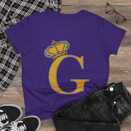 Women's Midweight Cotton Tee, Print Queen Letter G