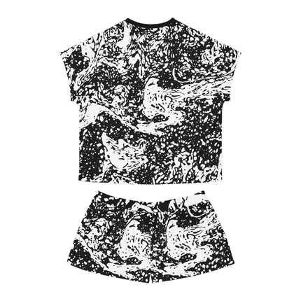 🖤 Black & White Splash Set – Bold Graphic Tee & Shorts
