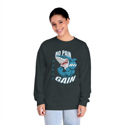 🦈 No Pain, No Gain” Shark Long Sleeve Tee