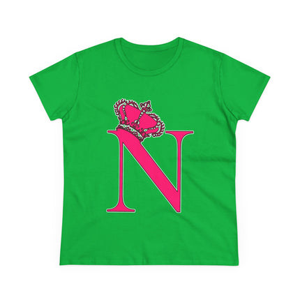 Women's Midweight Cotton Tee, Print Queen Letter  N