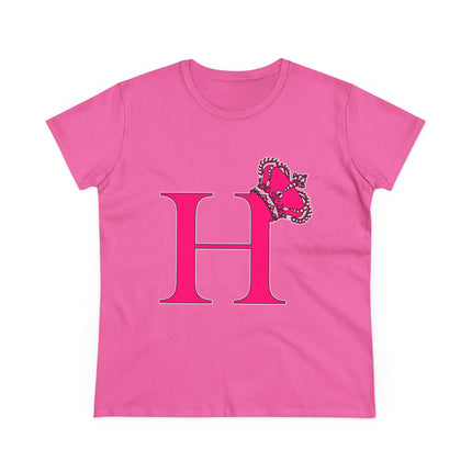 Women's Midweight Cotton Tee, Print Queen Letter H