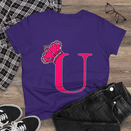 Women's Midweight Cotton Tee, Print Queen Letter U
