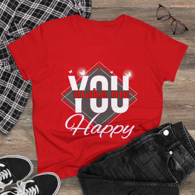 💖 “YOU Make Me Happy” Love Statement Tee – Deep Pink