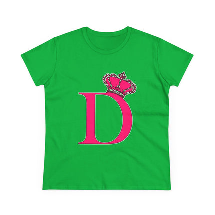 Women's Midweight Cotton Tee, Print Queen Letter D