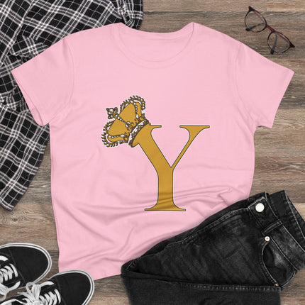 Women's Midweight Cotton Tee, Print Queen Letter Y