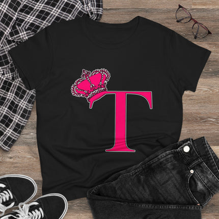 Women's Midweight Cotton Tee, Print Queen Letter T