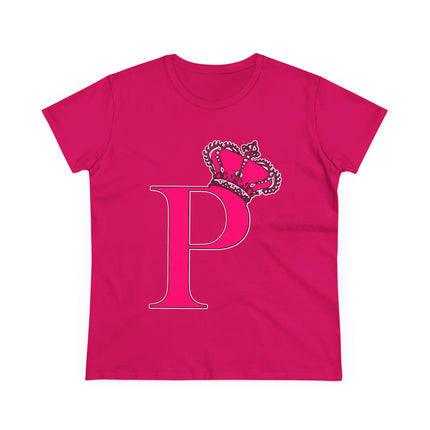 Women's Midweight Cotton Tee, Print Queen Letter P
