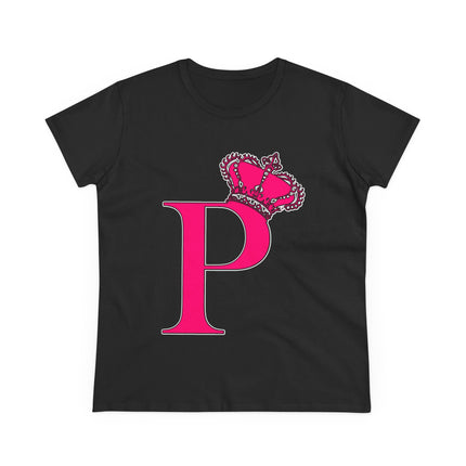 Women's Midweight Cotton Tee, Print Queen Letter P