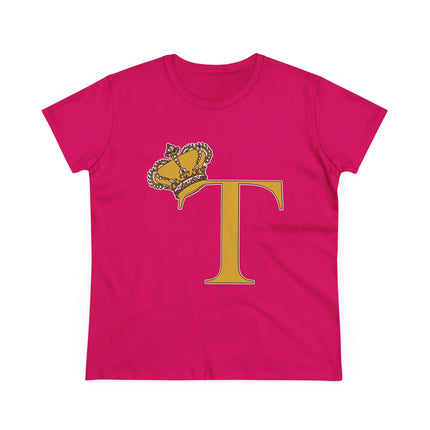 Women's Midweight Cotton Tee, Print Queen Letter T
