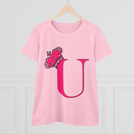 Women's Midweight Cotton Tee, Print Queen Letter U