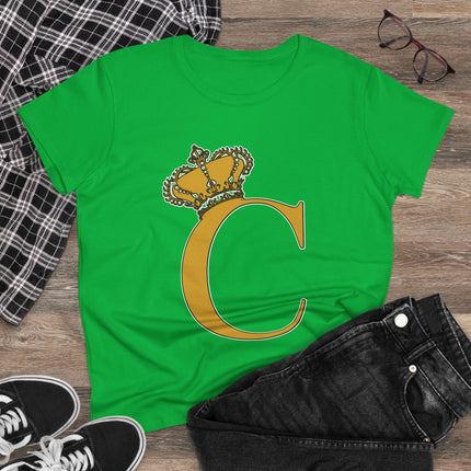 Women's Midweight Cotton Tee, Print Queen Letter C