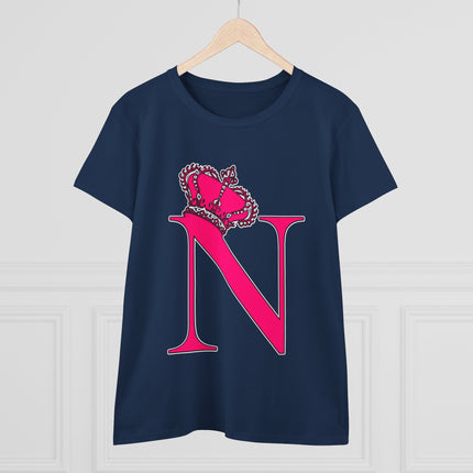 Women's Midweight Cotton Tee, Print Queen Letter  N