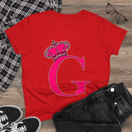 Women's Midweight Cotton Tee, Print Queen Letter G