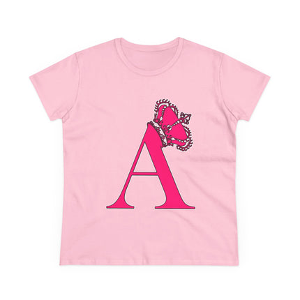 Women's Midweight Cotton Tee, Print Alphabet Letter A