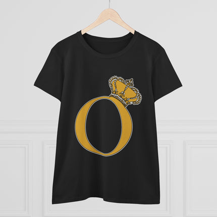 Women's Midweight Cotton Tee, Print Alphabet Letter O