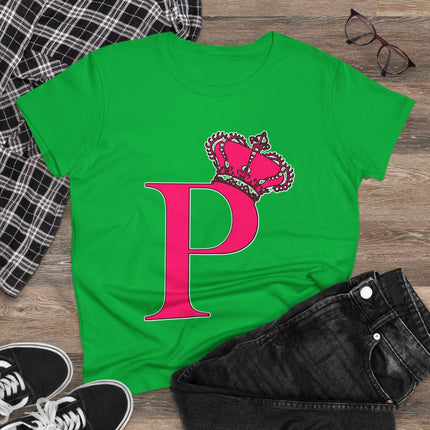 Women's Midweight Cotton Tee, Print Queen Letter P