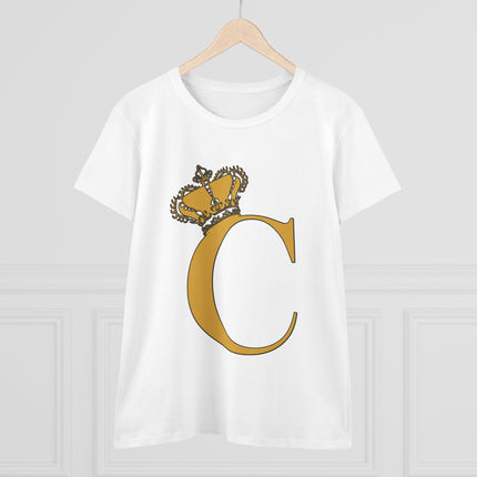 Women's Midweight Cotton Tee, Print Queen Letter C