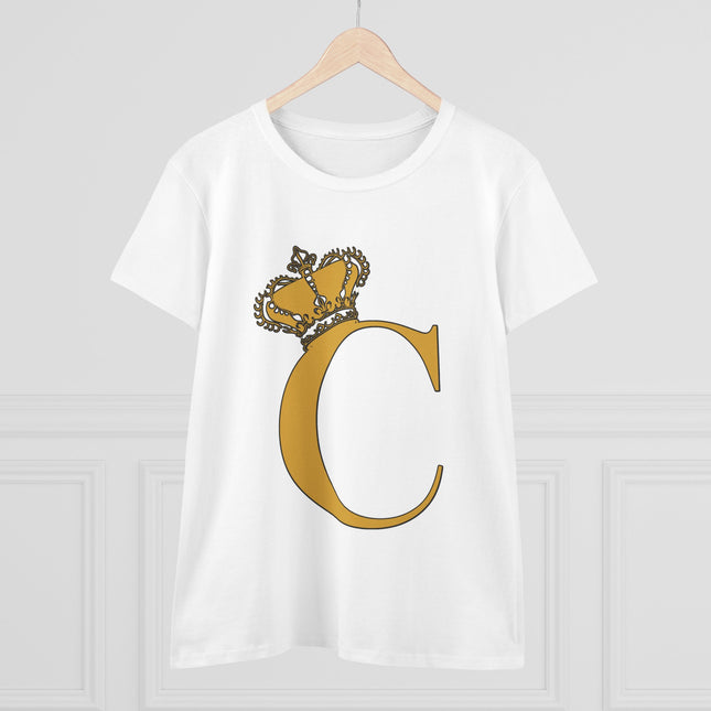 Women's Midweight Cotton Tee, Print Queen Letter C