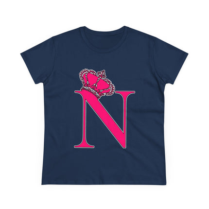 Women's Midweight Cotton Tee, Print Queen Letter  N