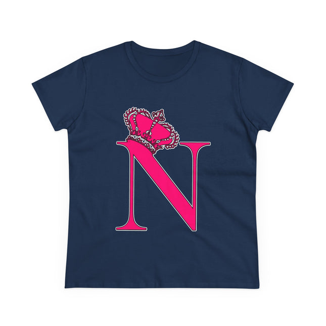 Women's Midweight Cotton Tee, Print Queen Letter  N