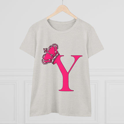 Women's Midweight Cotton Tee, Print Queen Letter Y