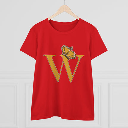 Women's Midweight Cotton Tee, Print Alphabet Letter W