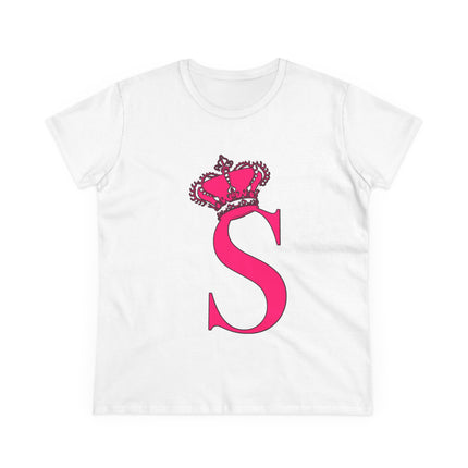 Women's Midweight Cotton Tee, Print Queen Letter S