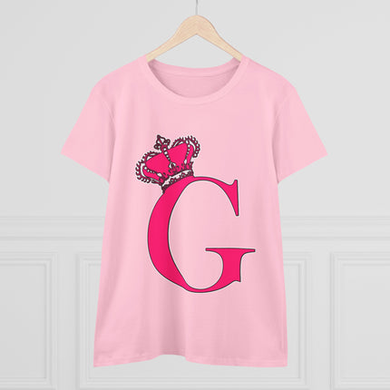 Women's Midweight Cotton Tee, Print Queen Letter G