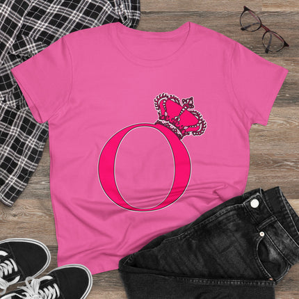 Women's Midweight Cotton Tee, Print Queen Letter O