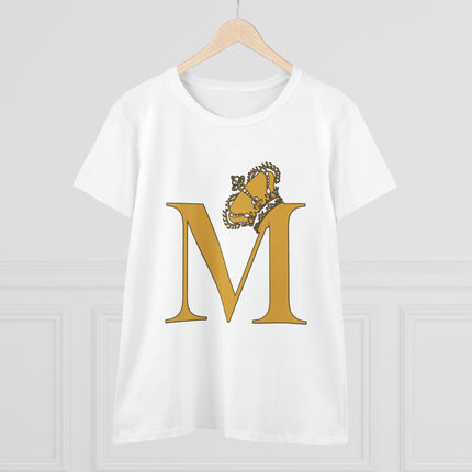 Women's Midweight Cotton Tee, Print Alphabet Letter M