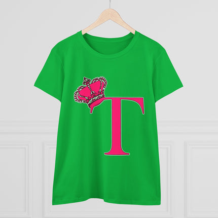 Women's Midweight Cotton Tee, Print Queen Letter T