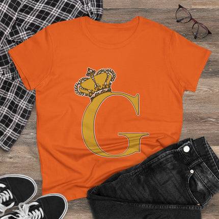 Women's Midweight Cotton Tee, Print Queen Letter G