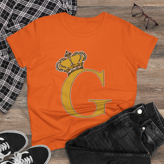 Women's Midweight Cotton Tee, Print Queen Letter G
