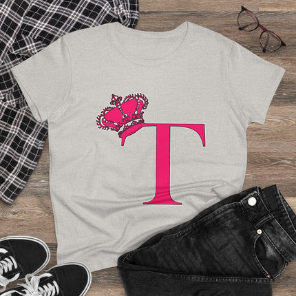 Women's Midweight Cotton Tee, Print Queen Letter T