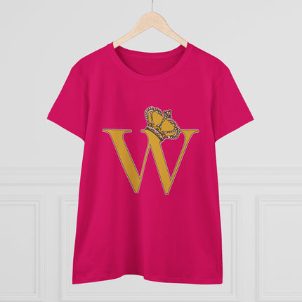 Women's Midweight Cotton Tee, Print Alphabet Letter W