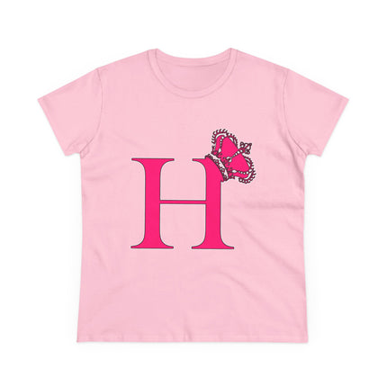 Women's Midweight Cotton Tee, Print Queen Letter H