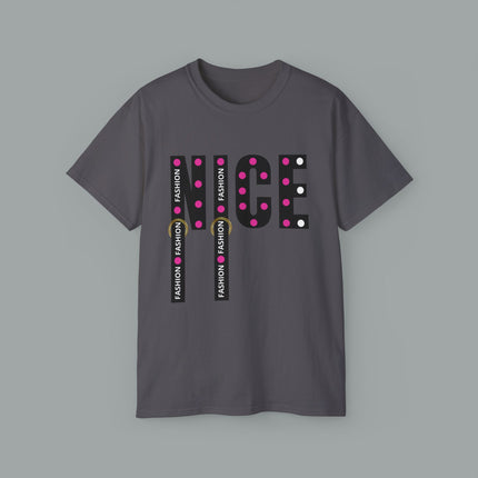💖 NICE” Fashion Graphic Tee – White Pink Dot Edition