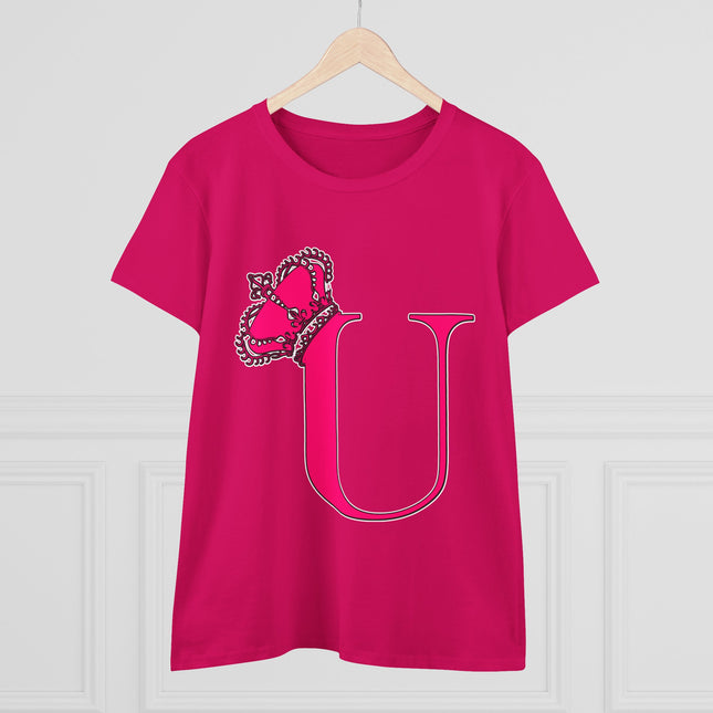 Women's Midweight Cotton Tee, Print Queen Letter U