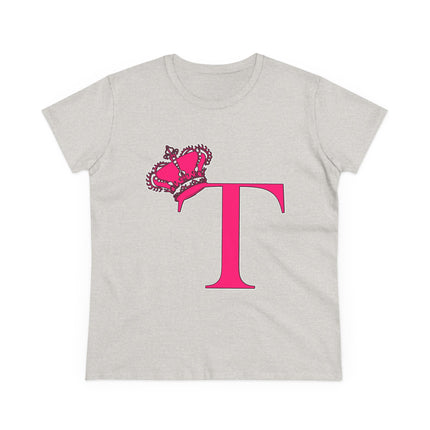 Women's Midweight Cotton Tee, Print Queen Letter T