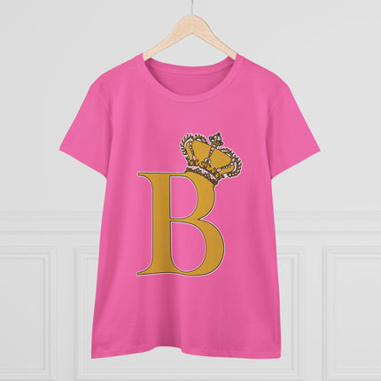 Women's Midweight Cotton Tee, Print Queen Letter B