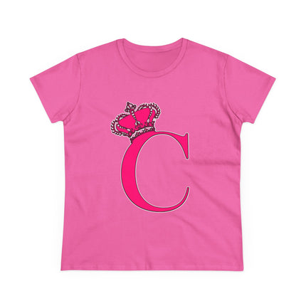 Women's Midweight Cotton Tee, Print Queen Letter C