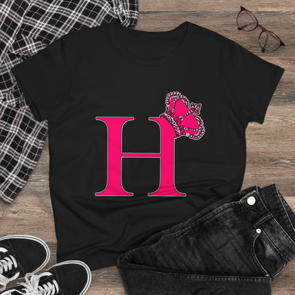 Women's Midweight Cotton Tee, Print Queen Letter H