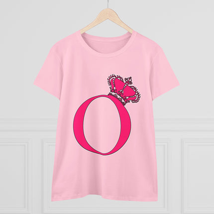Women's Midweight Cotton Tee, Print Queen Letter O