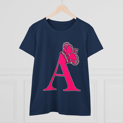 Women's Midweight Cotton Tee, Print Alphabet Letter A