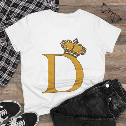 Women's Midweight Cotton Tee, Print Queen Letter D