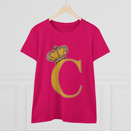 Women's Midweight Cotton Tee, Print Queen Letter C
