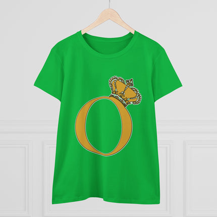 Women's Midweight Cotton Tee, Print Alphabet Letter O