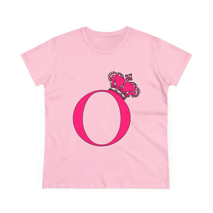 Women's Midweight Cotton Tee, Print Queen Letter O