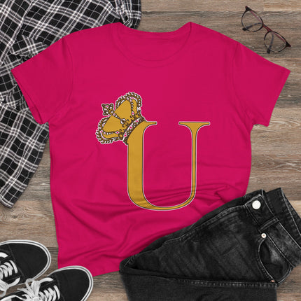 👑 Majestic “U” Monogram T-Shirt – Royal Gold on Regal Magenta