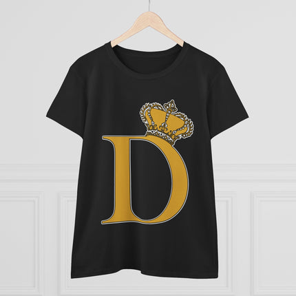Women's Midweight Cotton Tee, Print Queen Letter D